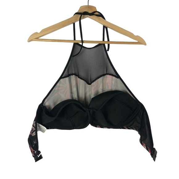 Freya Black & Pink Palm Floral Halter Swim Top 34H - Picture 4 of 5